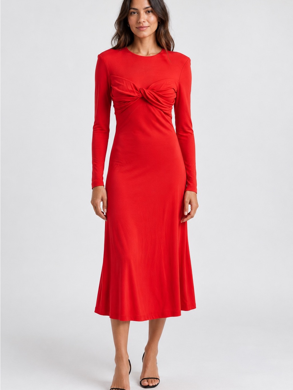 FARM Rio Twisted Cup Midi Dress Red Long Sleeve Size M